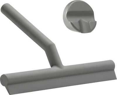 Zone Denmark Solo Raclette de douche - Raclette de douche avec support - Crochet de suspension autocollant - Raclette de douche en silicone - Accessoire de salle de bain - Design antirouille - Gris - 21 x 17 x 3,5 cm