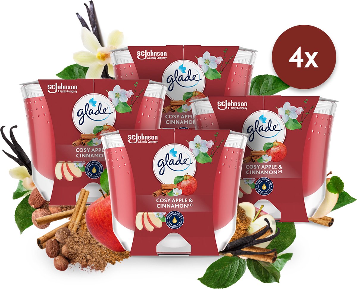 Glade bougie à combustion longue douillette pomme cannelle 100% cire de colza