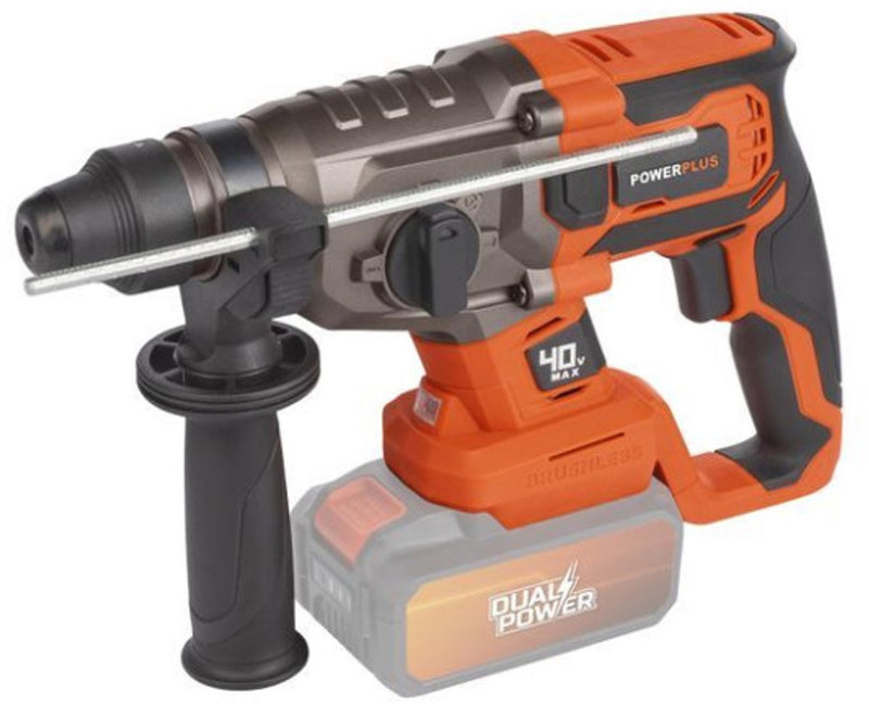 Perceuse à percussion sans fil Powerplus double puissance POWDP15680 - 4 en 1 : perçage, perçage à percussion, burinage et rotation du burin, perceuse 40 V, 3 ans, vissage à gauche et à droite, sans batterie ni chargeur