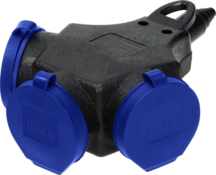 Multiprise robuste Orno pour l'extérieur - fiche de distribution Schuko robuste - multiprise 3 prises - prise de jardin en caoutchouc solide - IP44 résistant à la poussière et aux éclaboussures - noir