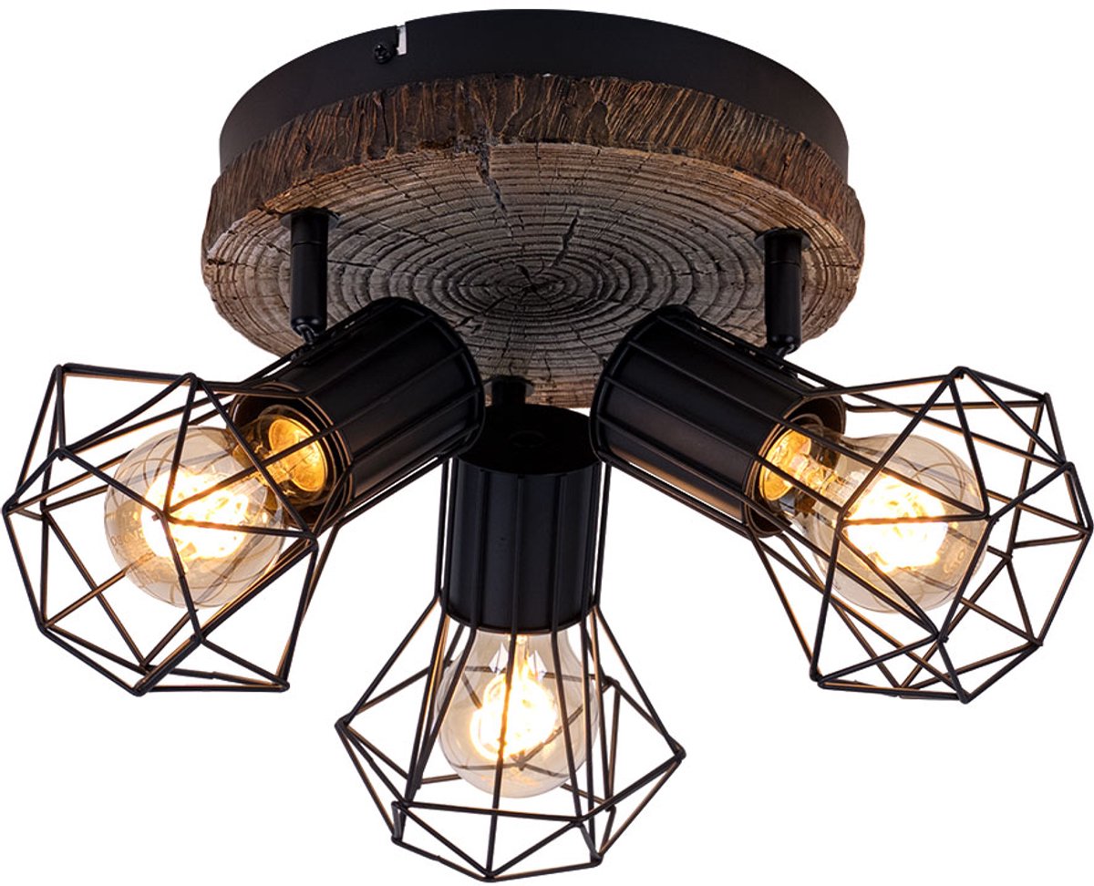 Spots en saillie Globo Priska 3 lumières bois E27 78cm