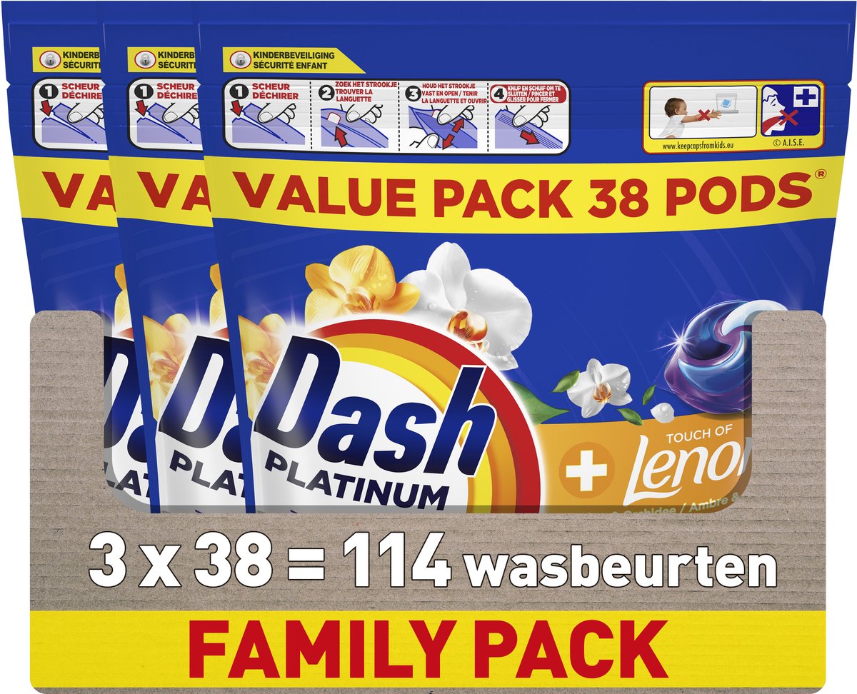 Dosettes de lessive Dash® - orchidée ambrée - 3 x 38 lavages