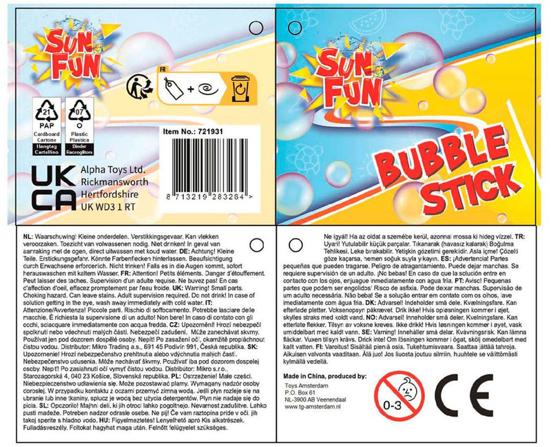 Sun Fun Bubble Blow Stick 120 ml 37cm, 24e.