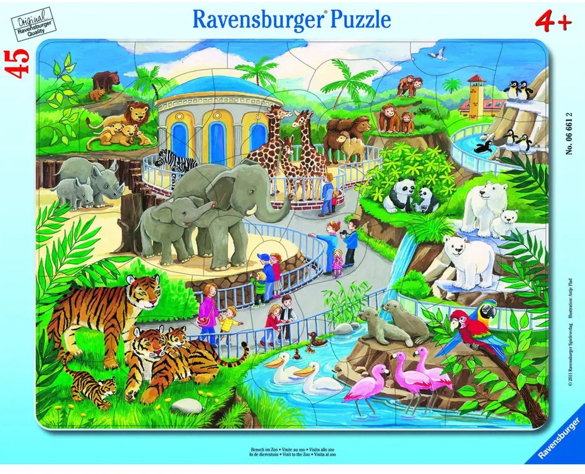 Puzzle Ravensburger pour enfants, visite du zoo, 45 pièces en carton.