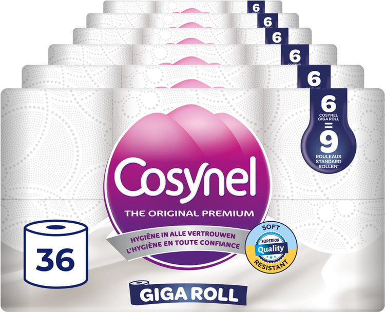 Papier toilette Cosynel 36=54 rouleaux - giga rouleau blanc - 3 couches - pack économique