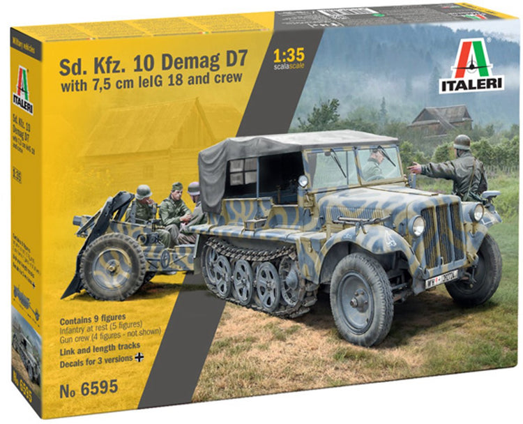 Maquette Italeri véhicules militaires - 6595 sd. kfz. 10 Demag D7 avec 7,5 cm Leig 18 et Crew Plastic - 1:35 - modélisme