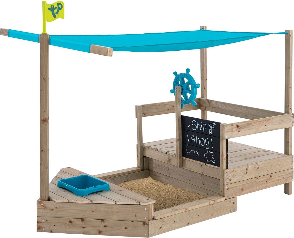 Tp Toys Ahoy Play Boat - Bateau de jeu extensible en bois avec parasol, espace de rangement et tableau noir - Parfait pour s'amuser sur le sable et l'eau