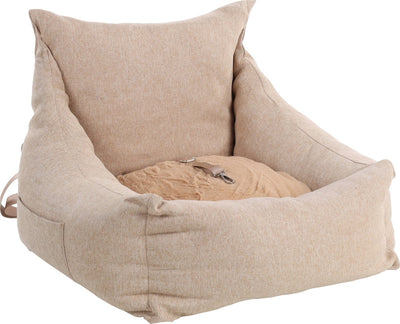 Siège auto Flamingo pour chien – siège auto Megan beige – 62x62x25 cm – housses lavables fond antidérapant – voyage en toute sécurité pour petits chiens