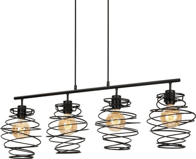 Briloner leuchten swirl - lampe suspendue 4 lumières - lampe suspendue rétro vintage - acier noir - 4x E27 - max. 60 watts - noir - 1110x210x1300mm (lxlxh)