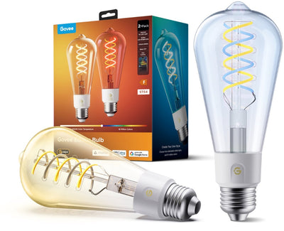 Govee Smart Edison lampe à filament E27 matière couleurs RVB et blanc chaud - rgbww - st19 - paquet de 2
