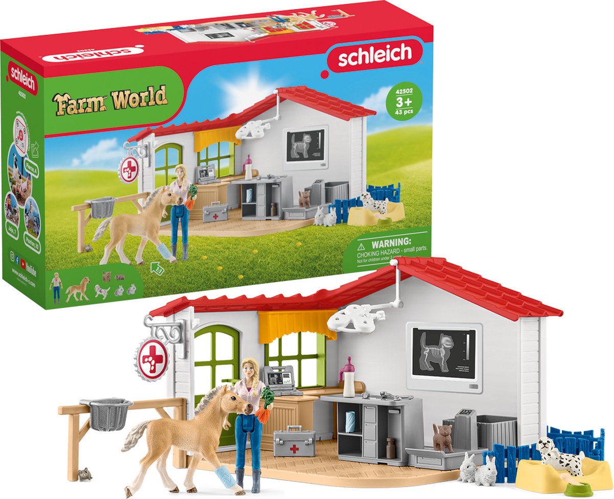 Schleich Farm World Play Figure Set - Pratique vétérinaire et animaux de compagnie - Jouets pour enfants - à partir de 5 ans - 27 pièces - 42502