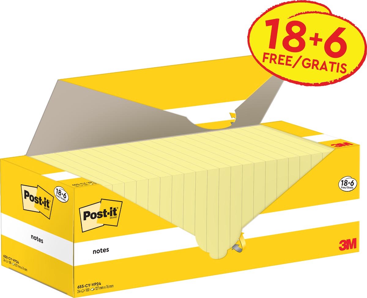 Bloc-notes Post-it 3m 655-cy 76x127mm jaune pack économique