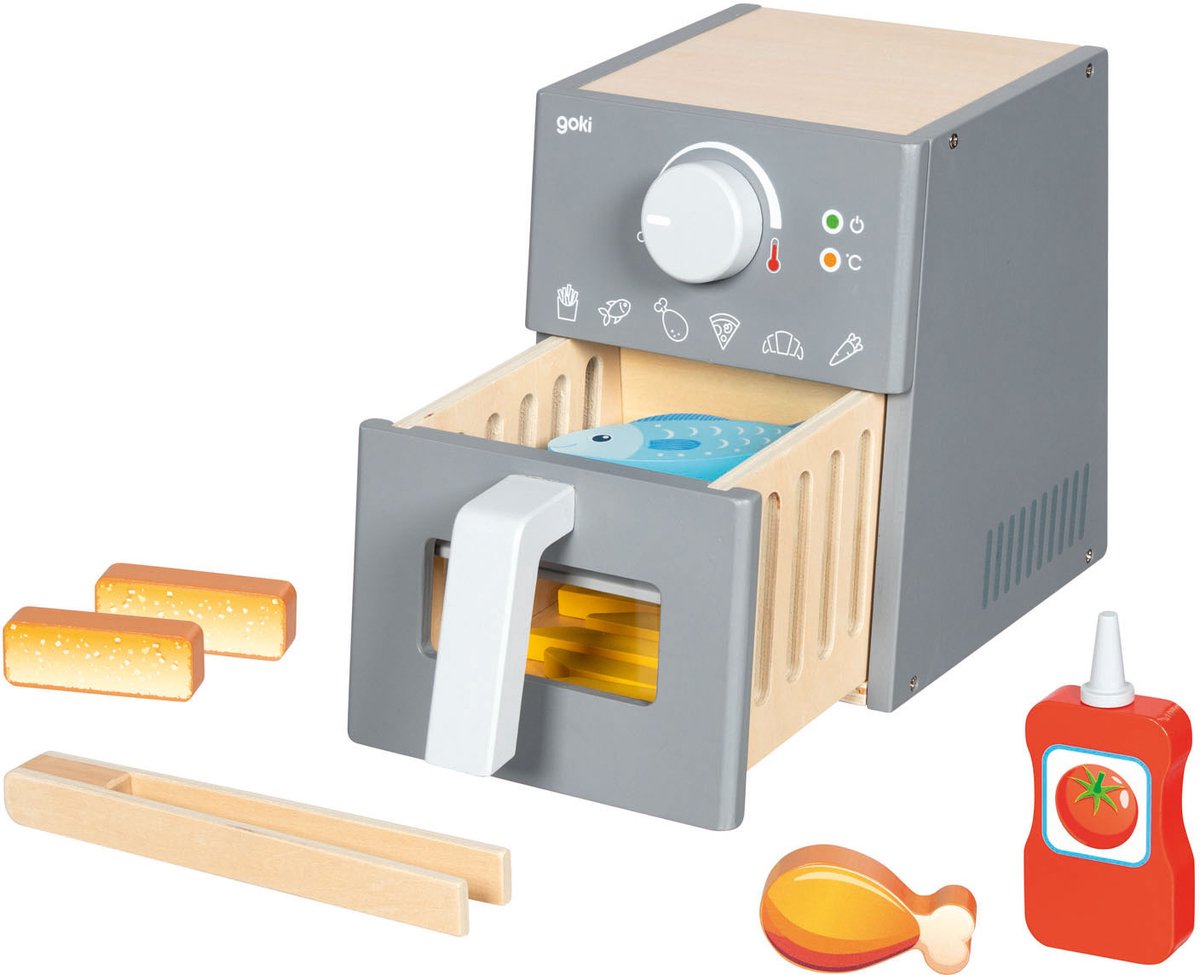 Friteuse à air jouet en bois Goki avec accessoires - 16 pcs.