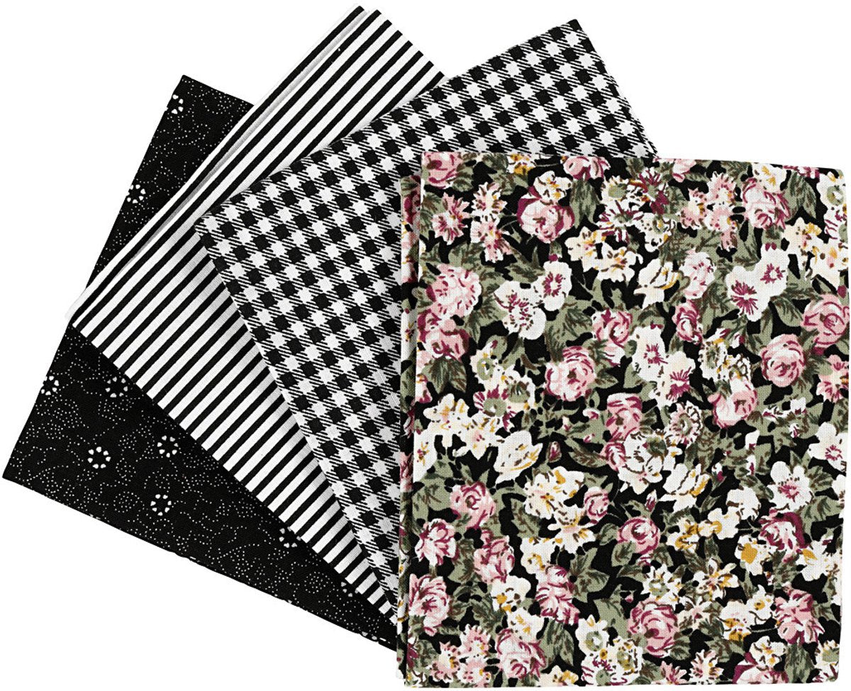 Tissu patchwork noir 45x55cm, 4st.