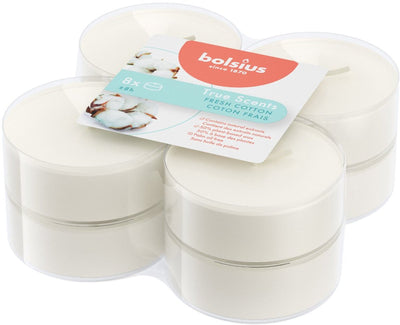 Bolsius Maxilichten True parfum coton frais 8 pièces 8 heures