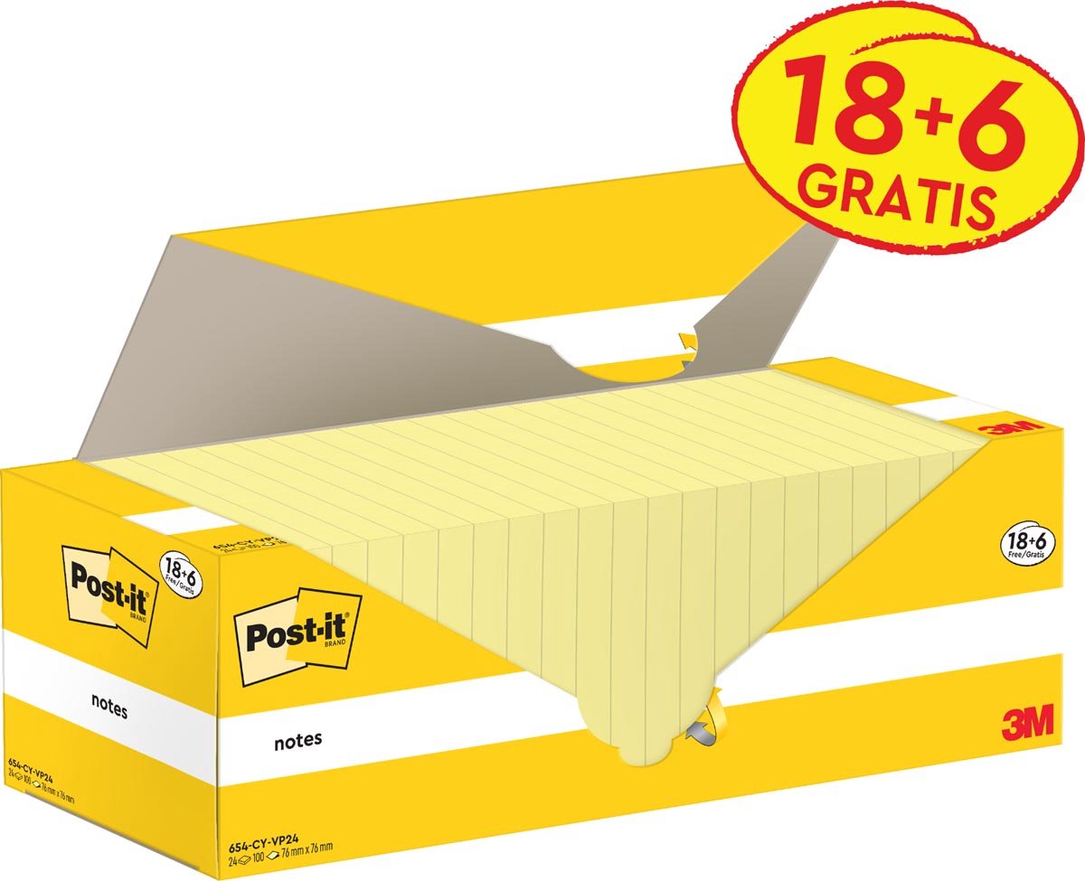Bloc-notes Post-it 3m 654-cy 76x76mm jaune pack économique