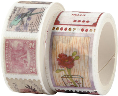 Creativ company masking tape, tampon et motifs floraux, l: 3+5 m, l: 20+25 mm, 2 rouleaux 1 carton