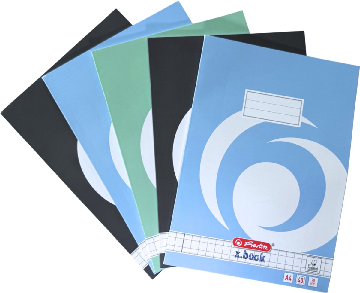 Carnets Herlitz - a4 - diamant 10 mm - 40 feuilles - assortis - 5 pièces