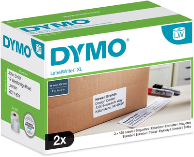 Étiquettes d'expédition originales pour étiqueteuses Dymo pour haute capacité | 59 mm x 102 mm | 2 rouleaux d'étiquettes faciles à détacher (1150 étiquettes postales) | étiquettes autocollantes pour les imprimantes d'étiquettes labelwriter 4xl 5xl
