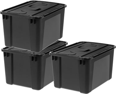 Boîte de rangement à couvercle rabattable Iris - 48l - empilable - avec couvercle rabattable - plastique - noir - lot de 3