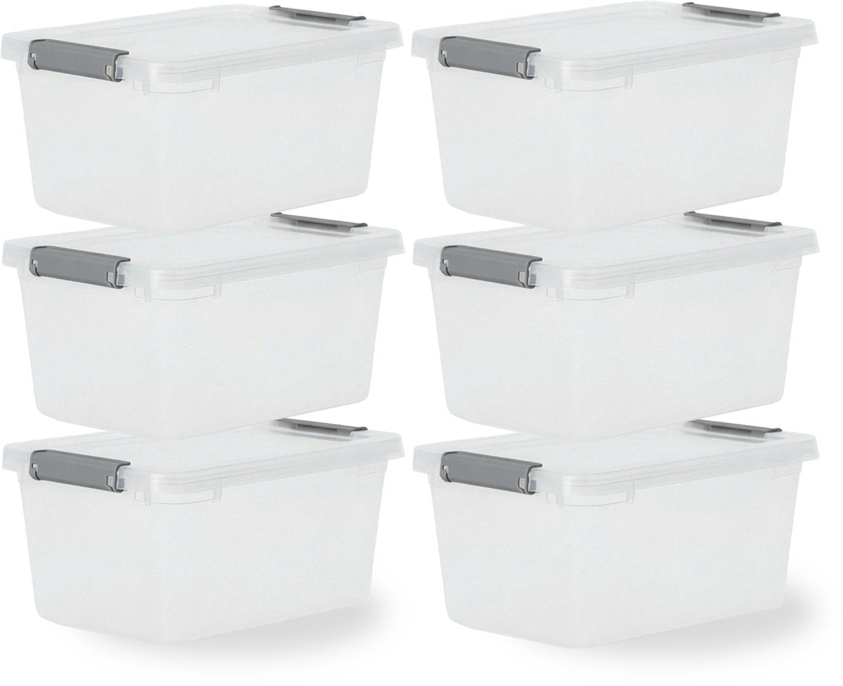 Boîte de rangement à clips Iris storage - 4,5l - compacte - empilable - plastique - gris transparent - lot de 6