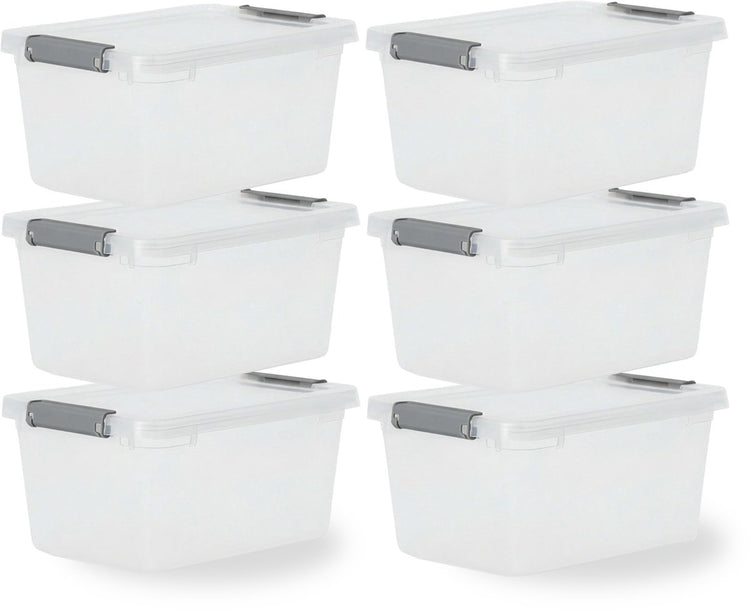 Boîte de rangement à clips Iris storage - 4,5l - compacte - empilable - plastique - gris transparent - lot de 6