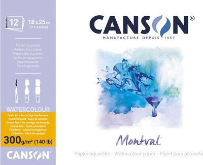 Papier aquarelle Canson montval, blanc grain fin 300 g m², pi 18 x 25 cm, bloc de 12 feuilles