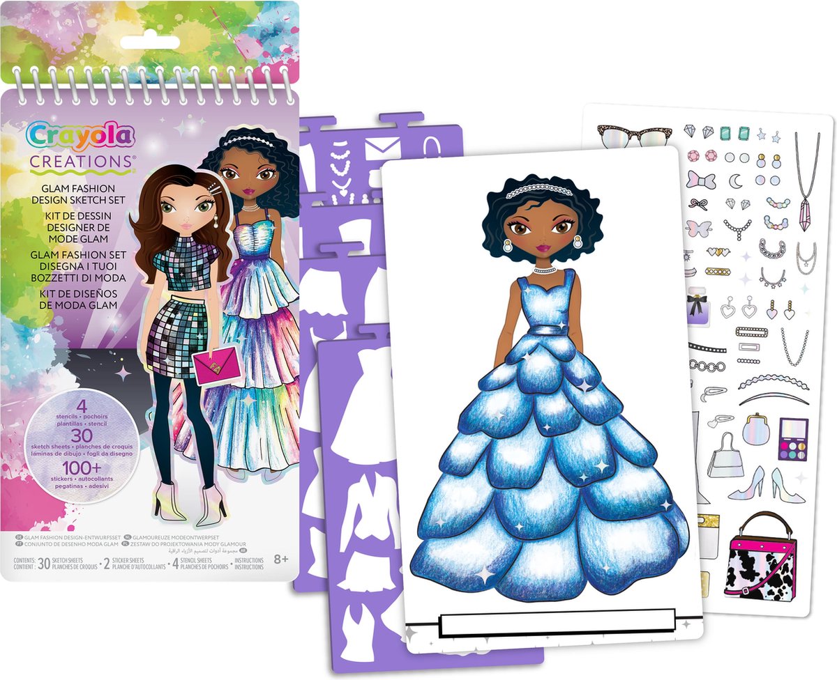 Crayola - créations - livre de coloriage - coffret mode glam - coffret de dessins avec pochoirs et autocollants pour enfants
