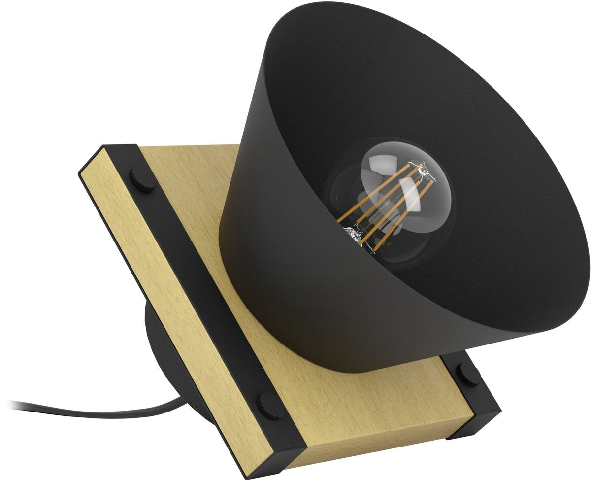 Lampe de table Eglo maccles - e27 - 15 cm - noir|marron - acier|bois