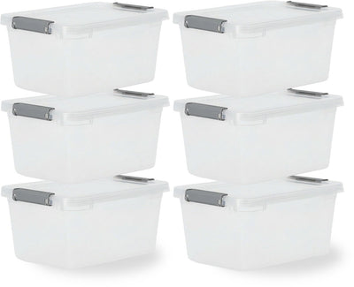Boîte de rangement à clips Iris storage - 4,5l - compacte - empilable - plastique - gris transparent - lot de 6