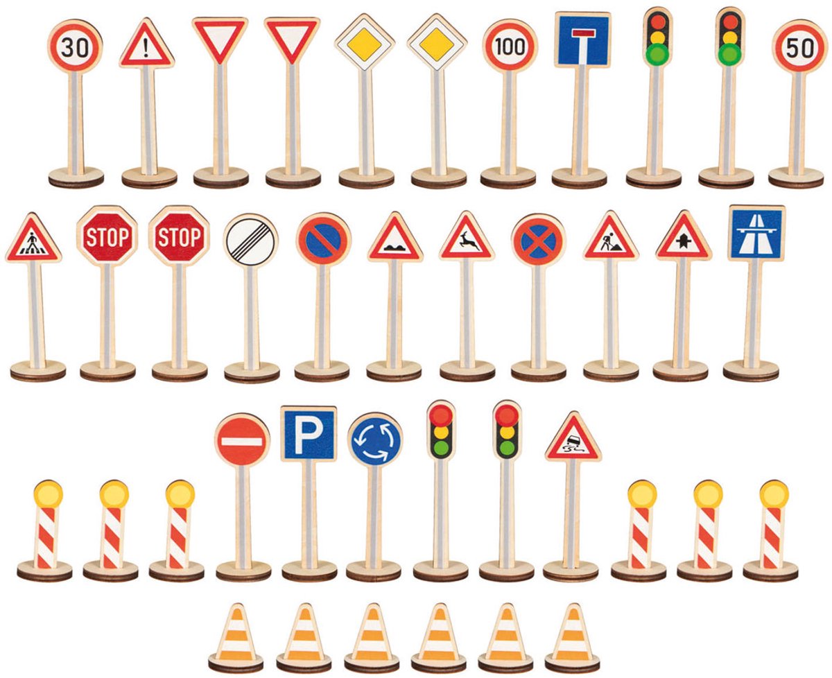 Ensemble de panneaux de signalisation en bois Goki - 40 pièces.