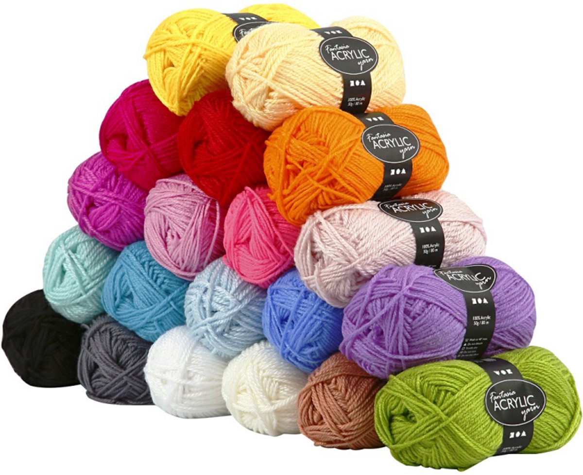 Fil acrylique fantaisie Creativ company, l: 80 m, différentes couleurs, 20x50 g 1 boîte