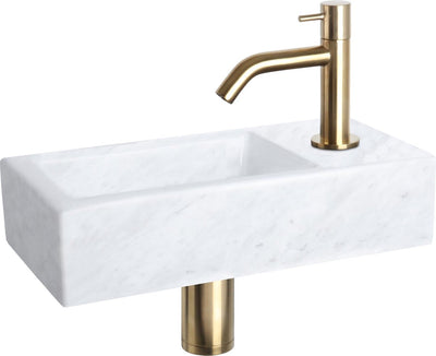 Ensemble fontaine Differnz Helios - 37,5x18,5x9,5cm - rectangle - 1 trou de robinetterie - robinet courbé or mat - marbre pierre minérale