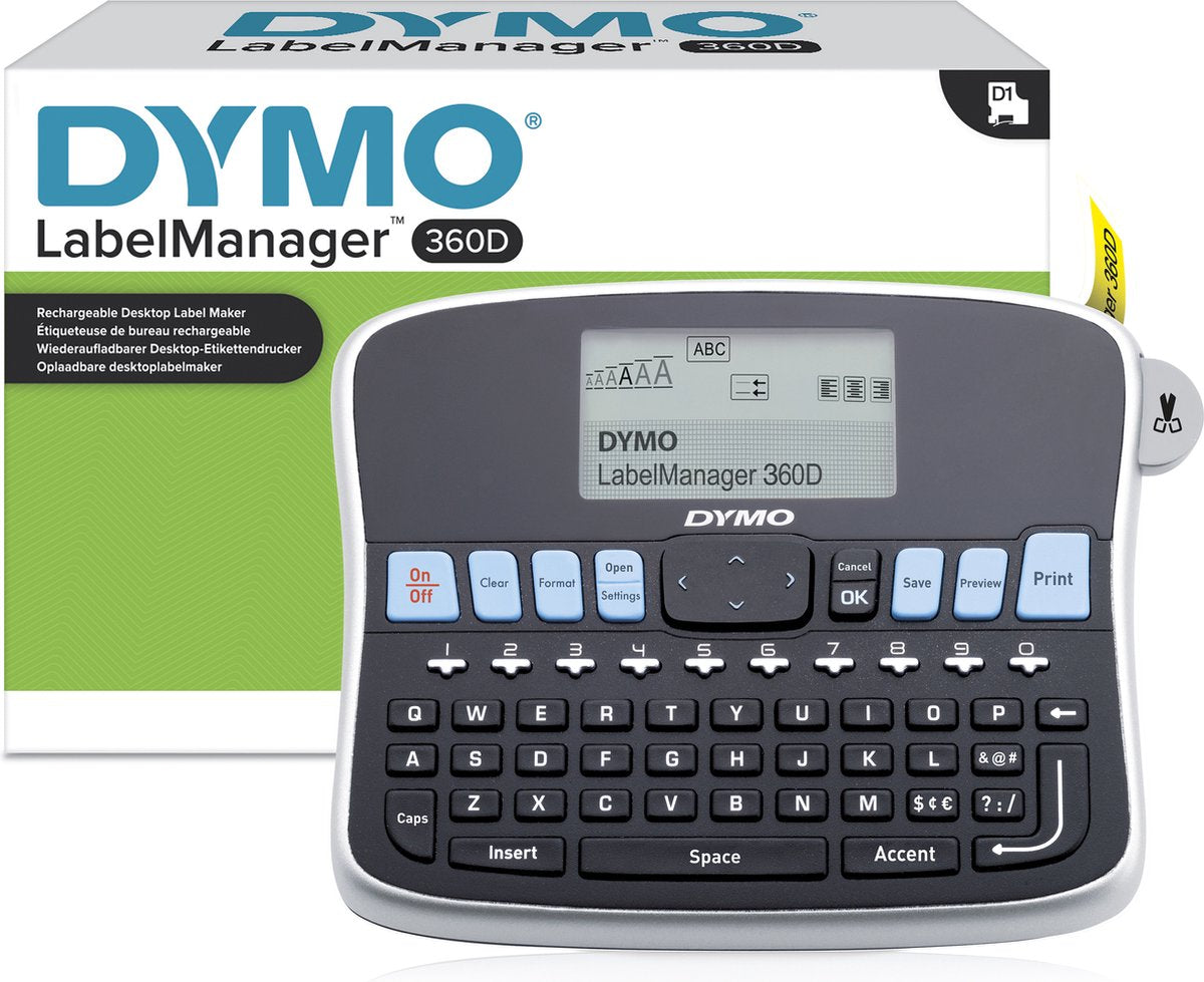 Imprimante d'étiquettes de bureau Dymo | Label Manager 360D Étiqueteuse portable rechargeable | clavier qwerty | touches conviviales et intelligentes à une touche et grand écran | pour l'organisation à la maison et au bureau
