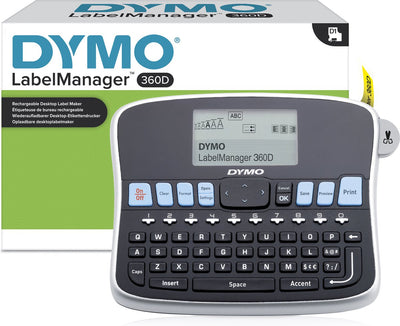 Imprimante d'étiquettes de bureau Dymo | Label Manager 360D Étiqueteuse portable rechargeable | clavier qwerty | touches conviviales et intelligentes à une touche et grand écran | pour l'organisation à la maison et au bureau