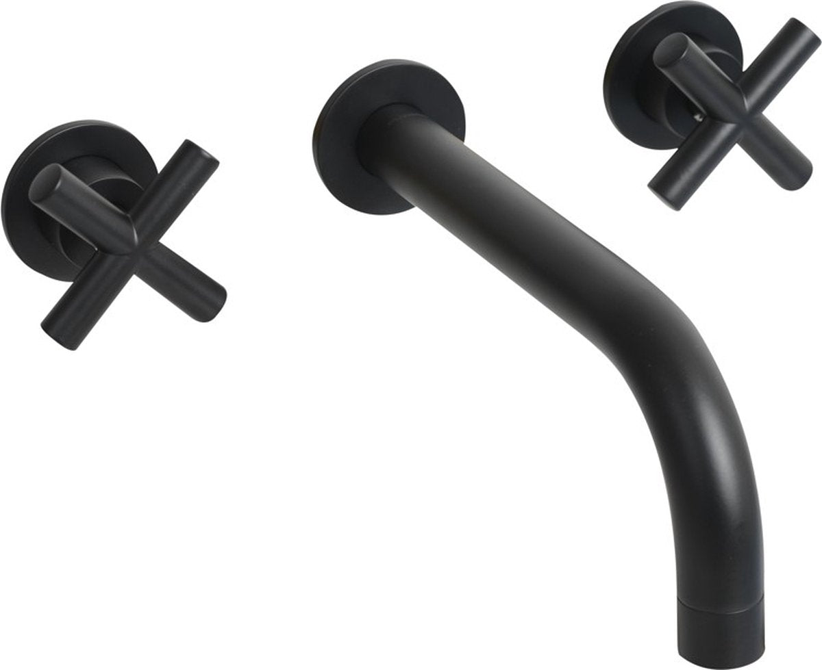 Robinet pour lavabo en croix Plieger - robinet pour lavabo à encastrer - noir mat - poignée en croix