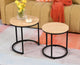 Ensemble de tables d'appoint de loisirs Mano 2 pièces - rondes - aspect chêne métal noir - tables gigognes - ø40 et ø35 cm