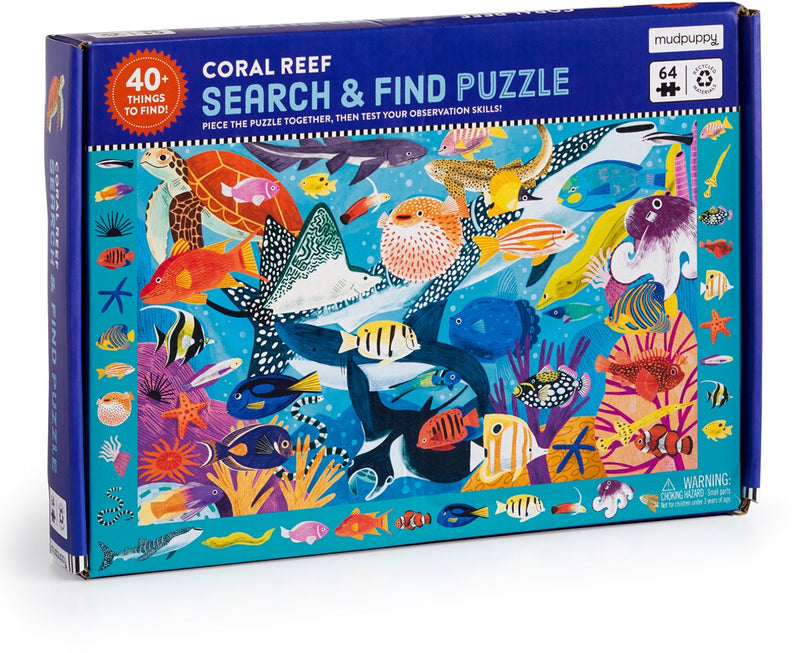 Puzzle d'objets cachés Mudpuppy - récif de corail - 59x39cm - 64 pièces - 4 ans