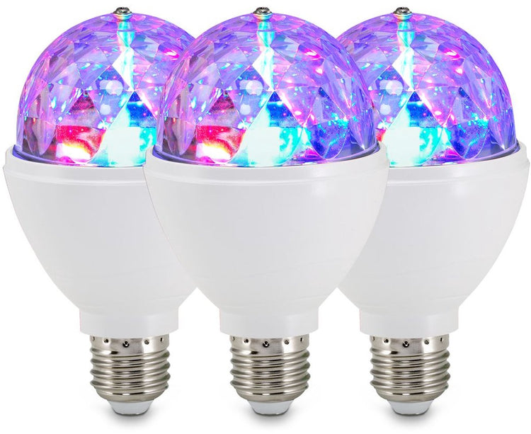 Lampe disco B.k.licht briloner - lot de 3 sources lumineuses LED - lampe LED - RVB avec changement de couleur - rotative - effet lumineux - culot E27 - 3W - 12,9x7,3 cm