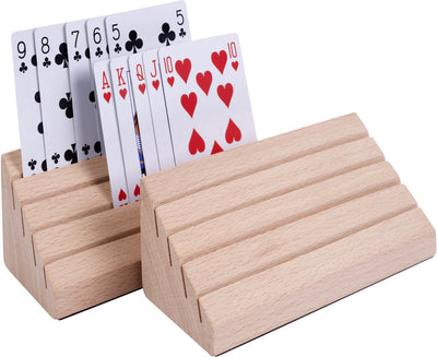 Longfield lot de 2 porte-cartes pyramide double - bois de hêtre - pour 40 cartes chacun - fond en feutre de haute qualité - porte-cartes pour jeux de société jeux de cartes - coeur d'ange