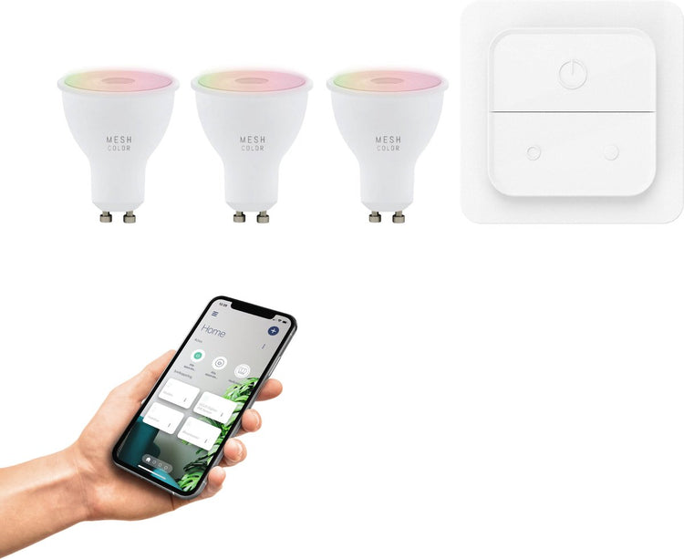 Pack de démarrage intelligent Eglo connect.z - 3x lampes LED gu10 - interrupteur mural - lumière blanche RVB réglable - dimmable - zigbee