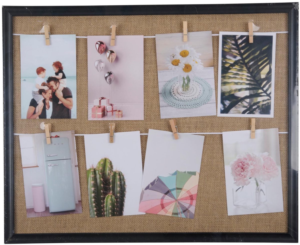 Cadre Arti casa avec 8 clips - porte-photo et carte - décoration murale avec corde et piquets - 50 x 40 cm - noir