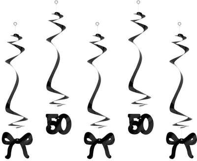 Décoration d'anniversaire Partydeco avec guirlande pour un 50ème anniversaire, avec rubans, noir, 50 cm (1 paquet de 5 pièces)