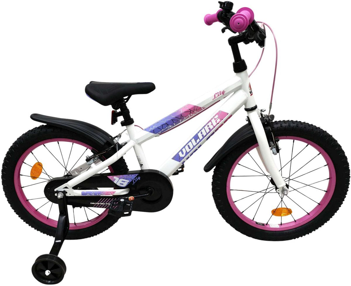 Vélo enfant Volare Lily - filles - 18 pouces - blanc rose violet - deux freins à main