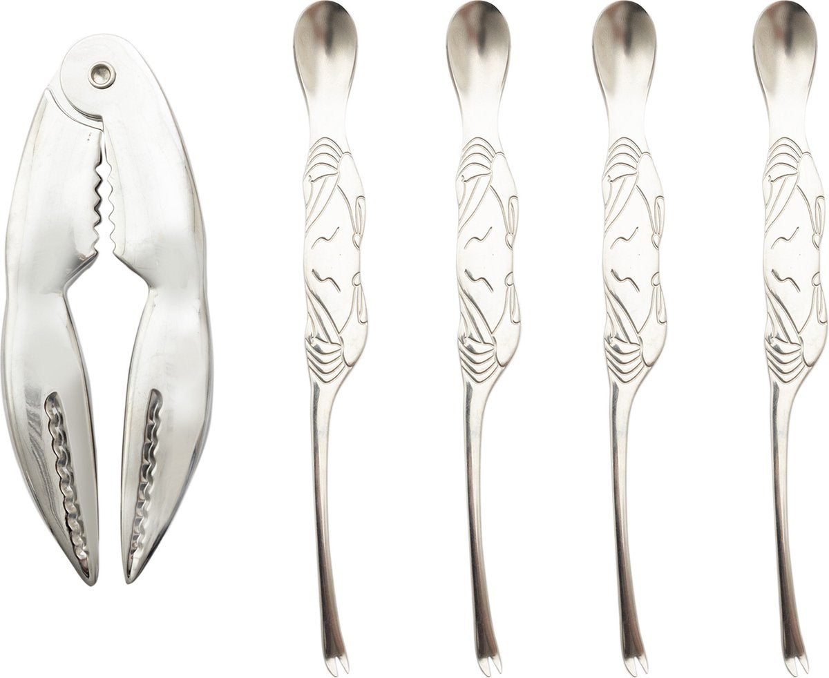 Point-virgule Coffret 5 pièces fourchettes à homard et pinces à homard en inox 13,5x5,3x1cm