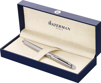 Stylo roller hémisphère Waterman | acier inoxydable avec bord chromé | point fin | encre noire | emballage cadeau