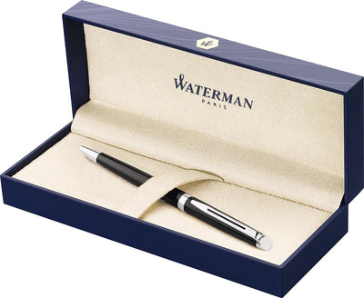 Stylo à bille Waterman hémisphère | noir brillant avec bord chromé | point moyen | encre bleue | emballage cadeau