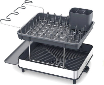 Joseph Joseph Excel Égouttoir à vaisselle en acier inoxydable à 2 couches - Égouttoir compact avec porte-verre et plateau à couverts