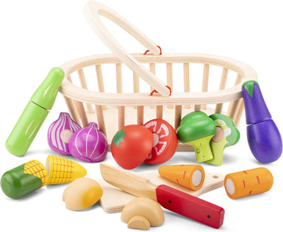 Woet ® panier à légumes en bois - légumes à couper dans un panier avec planche à découper - jouet éducatif ensemble de découpe d'aliments - jouets de jeu de rôle - à partir de 2 ans