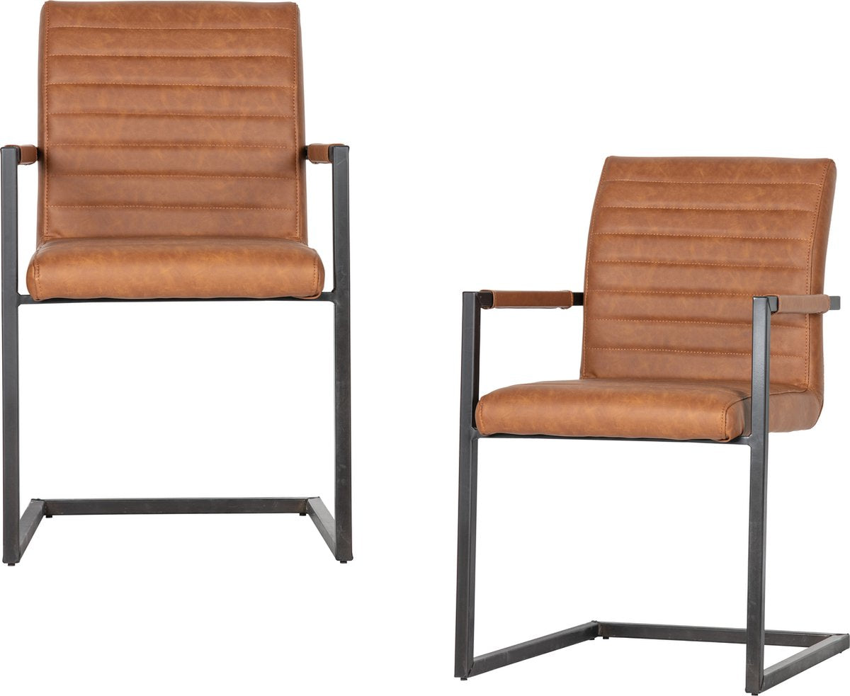 Chaises de salle à manger Woood bas - pu - cognac - lot de 2